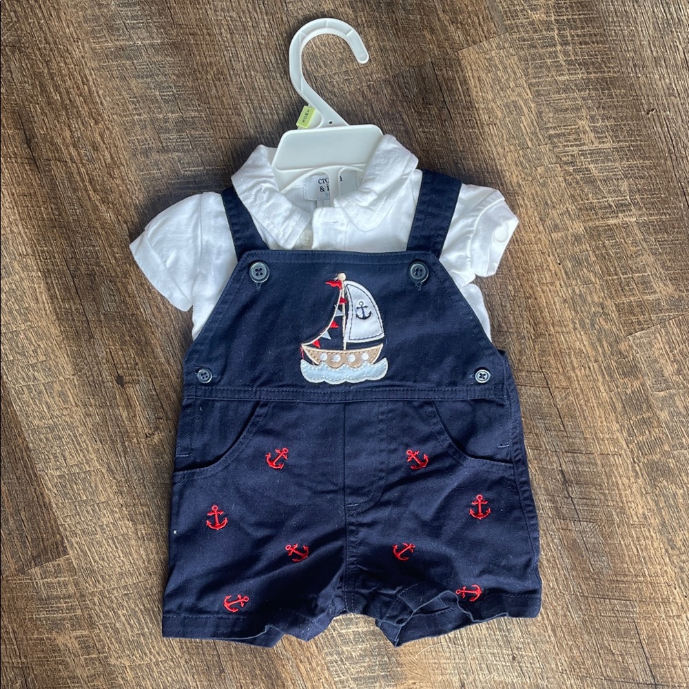 Crown & Ivy Navy Overalls with Sailboat and Red Anchor
